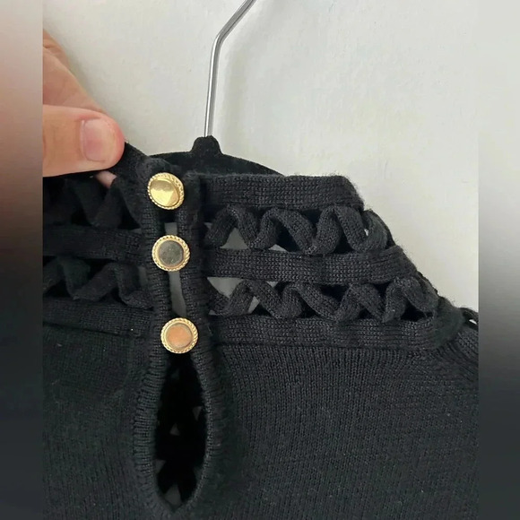 Vintage Spanner Lace Turtleneck Black Victorian Crochet Neck Wool Blend Top - Picture 9 of 10